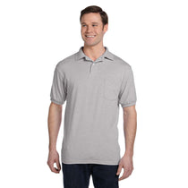 Hanes Men's Light Steel 5.2 oz. 50/50 EcoSmart Jersey Pocket Polo