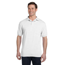 Hanes Men's White 5.2 oz. 50/50 EcoSmart Jersey Pocket Polo