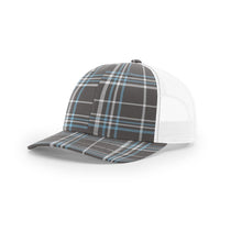 Richardson Charcoal/Columbia Blue/White Mesh Back Plaid Printed Trucker Hat