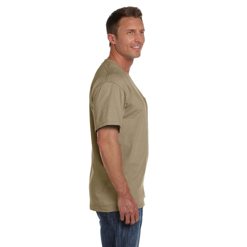 Fruit of the Loom Men's Khaki 5 oz. HD Cotton Pocket T-Shirt