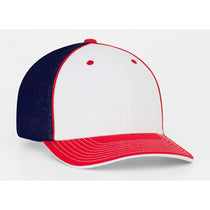 Pacific Headwear White/Red/Navy Universal Fitted Trucker Mesh Cap