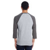 Hanes Men's Light Steel/Charcoal Heather 4.5 oz. 60/40 Ringspun Cotton/Polyester X-Temp Baseball T-Shirt