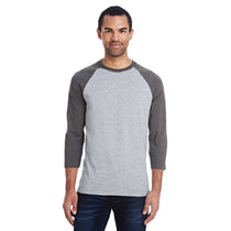 Hanes Men's Light Steel/Charcoal Heather 4.5 oz. 60/40 Ringspun Cotton/Polyester X-Temp Baseball T-Shirt
