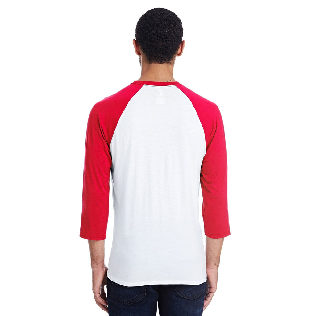 Hanes Men's White/Deep Red 4.5 oz. 60/40 Ringspun Cotton/Polyester X-Temp Baseball T-Shirt