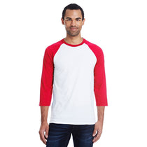 Hanes Men's White/Deep Red 4.5 oz. 60/40 Ringspun Cotton/Polyester X-Temp Baseball T-Shirt