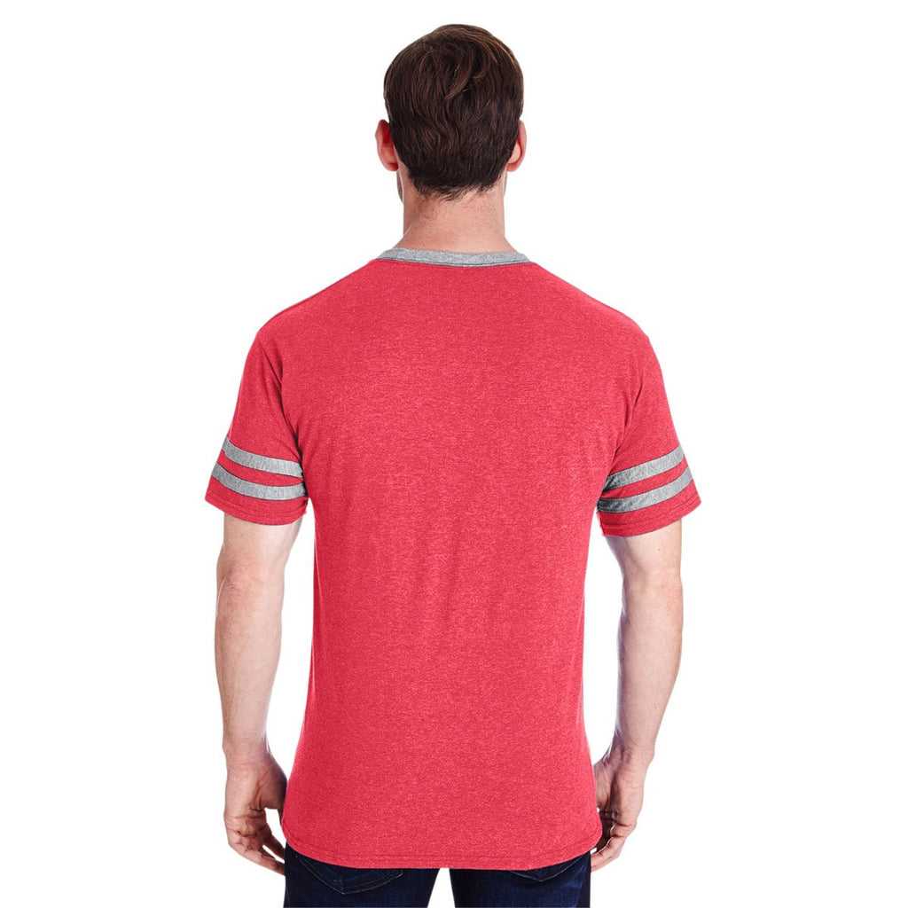 Jerzees Men's Fiery Red Heather/Oxford 4.5 Oz. Tri-Blend Varsity Ringer T-Shirt