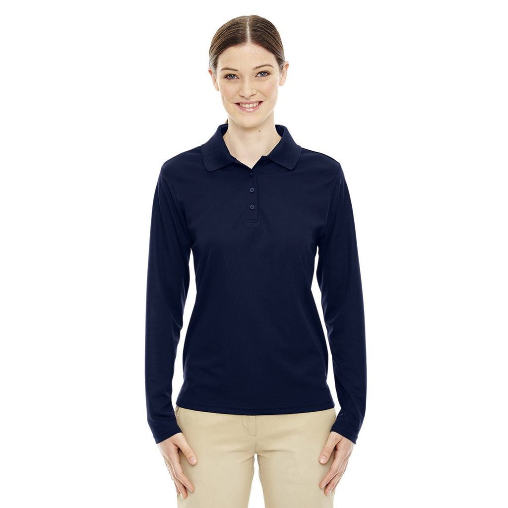 Core 365 Women's Classic Navy Pinnacle Performance Long-Sleeve Pique Polo