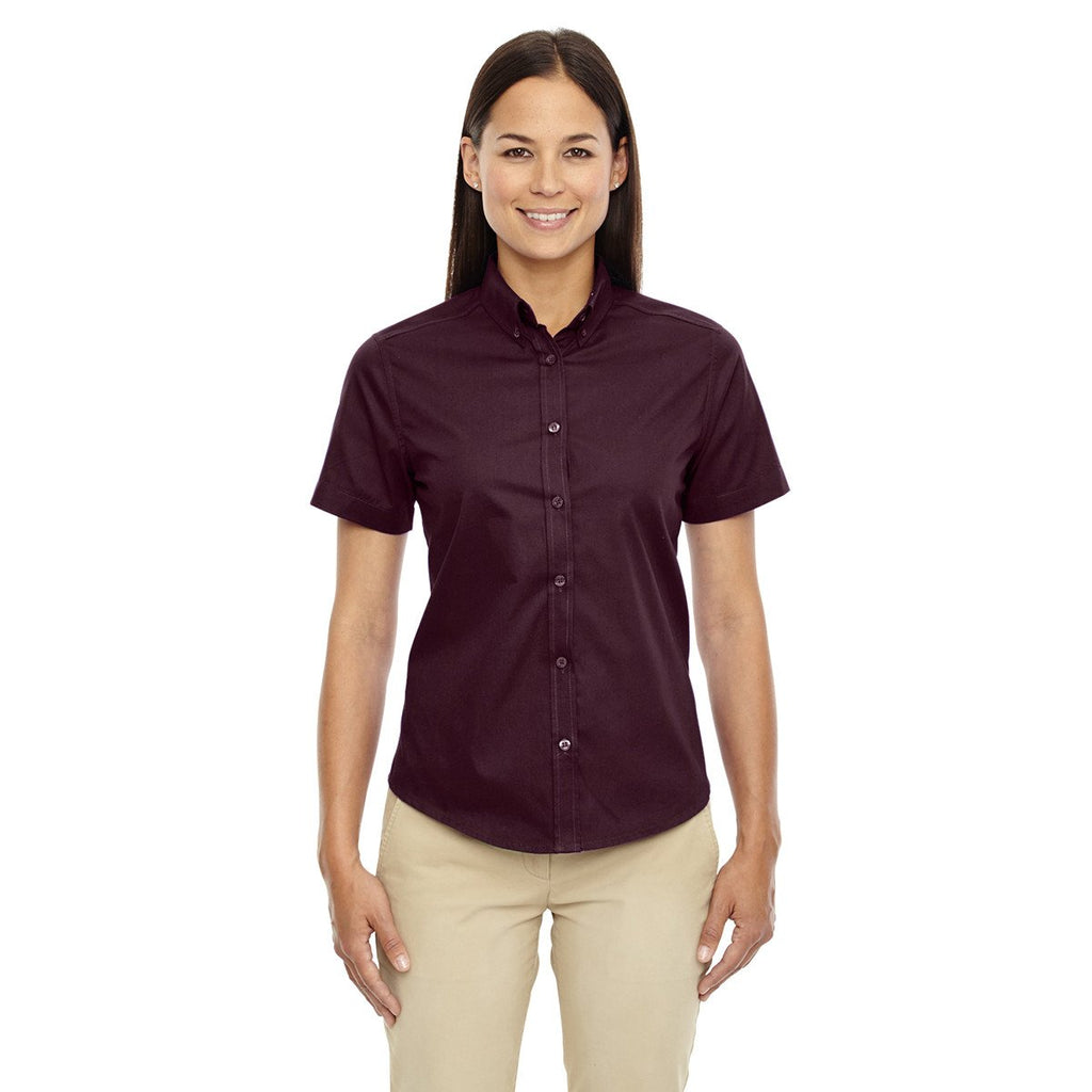 Core 365 Women's Burgundy Optimum Short-Sleeve Twill Shirt