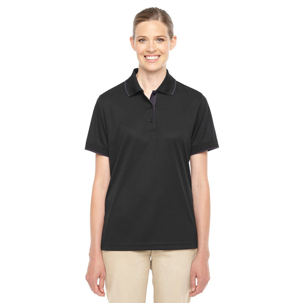Core 365 Women's Black/Carbon Motive Performance Pique Polo with Tipped Collar