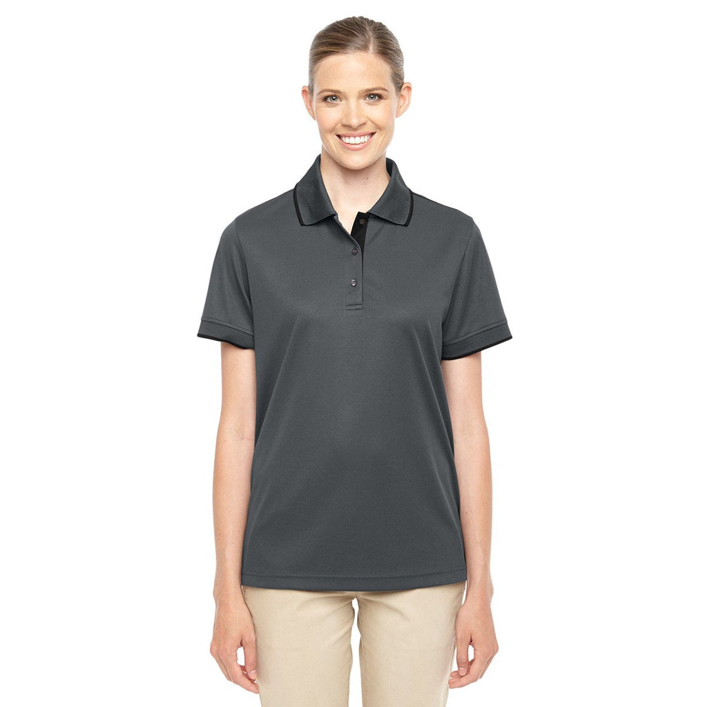 Core 365 Women's Carbon/Black Motive Performance Pique Polo with Tipped Collar