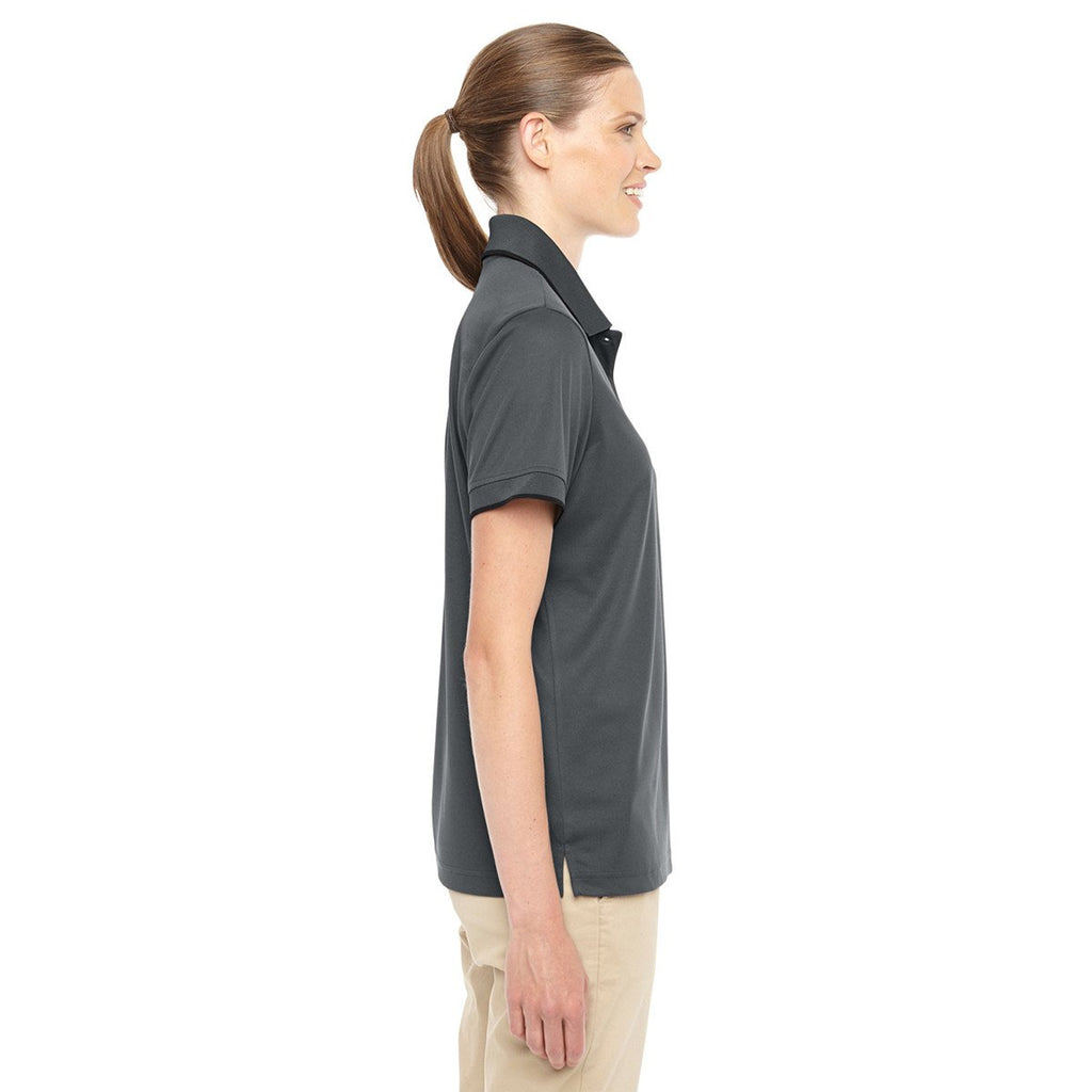Core 365 Women's Carbon/Black Motive Performance Pique Polo with Tipped Collar