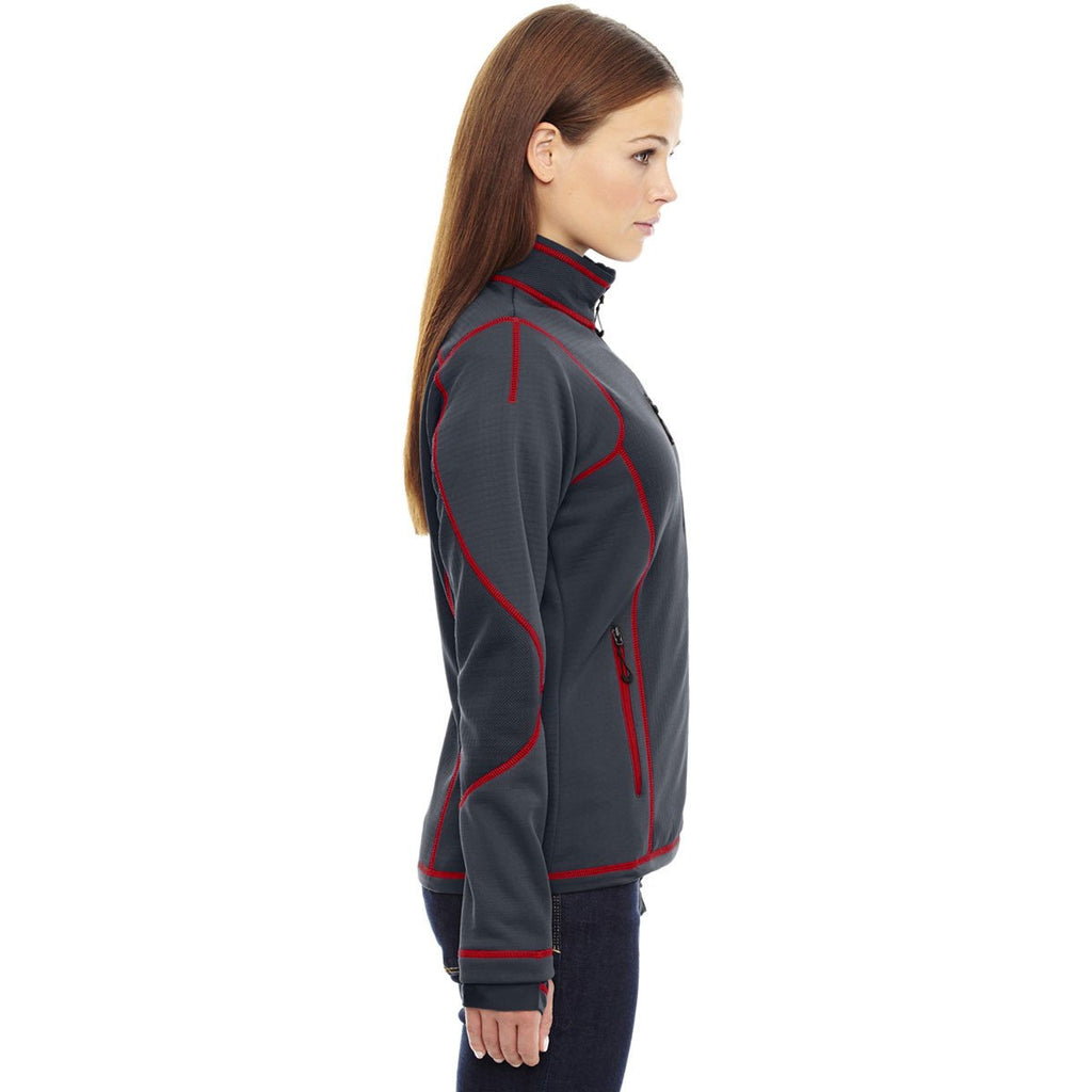 North End Women's Carbon/Olympic Red Pulse Fleece Jacket with Print