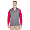 UltraClub Men's Grey Heather/Red Cool & Dry Sport Two-Tone Quarter-Zip Pullover