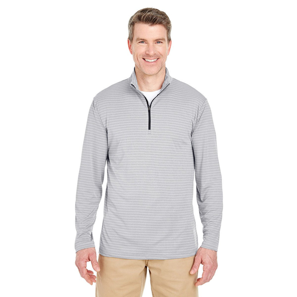 UltraClub Men's Silver Striped Quarter-Zip Pullover