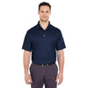 UltraClub Men's Navy Cool & Dry Elite Mini-Check Jacquard Polo