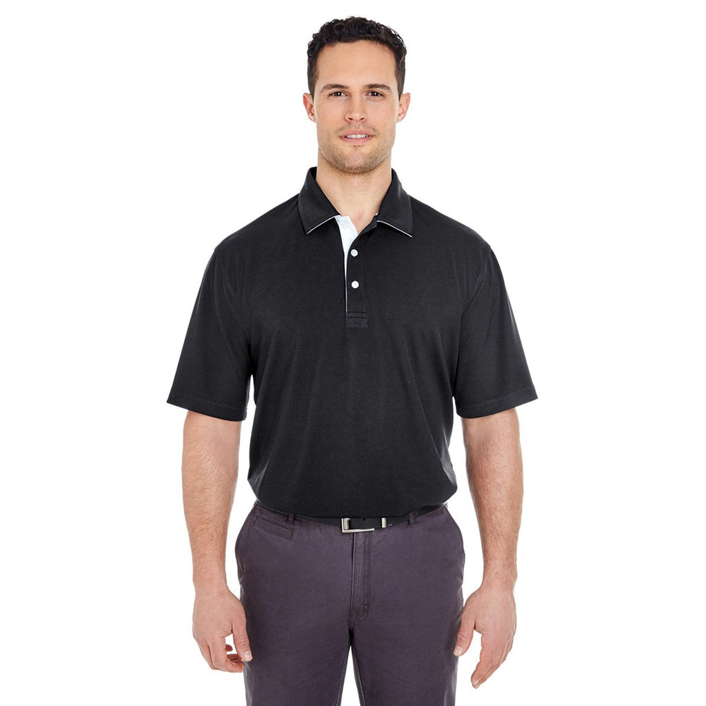 UltraClub Men's Black/White Platinum Performance Birdseye Polo with TempControl Technology