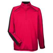 UltraClub Men's Red/Black Cool & Dry Sport Quarter-Zip Pullover with Side & Sleeve Panels