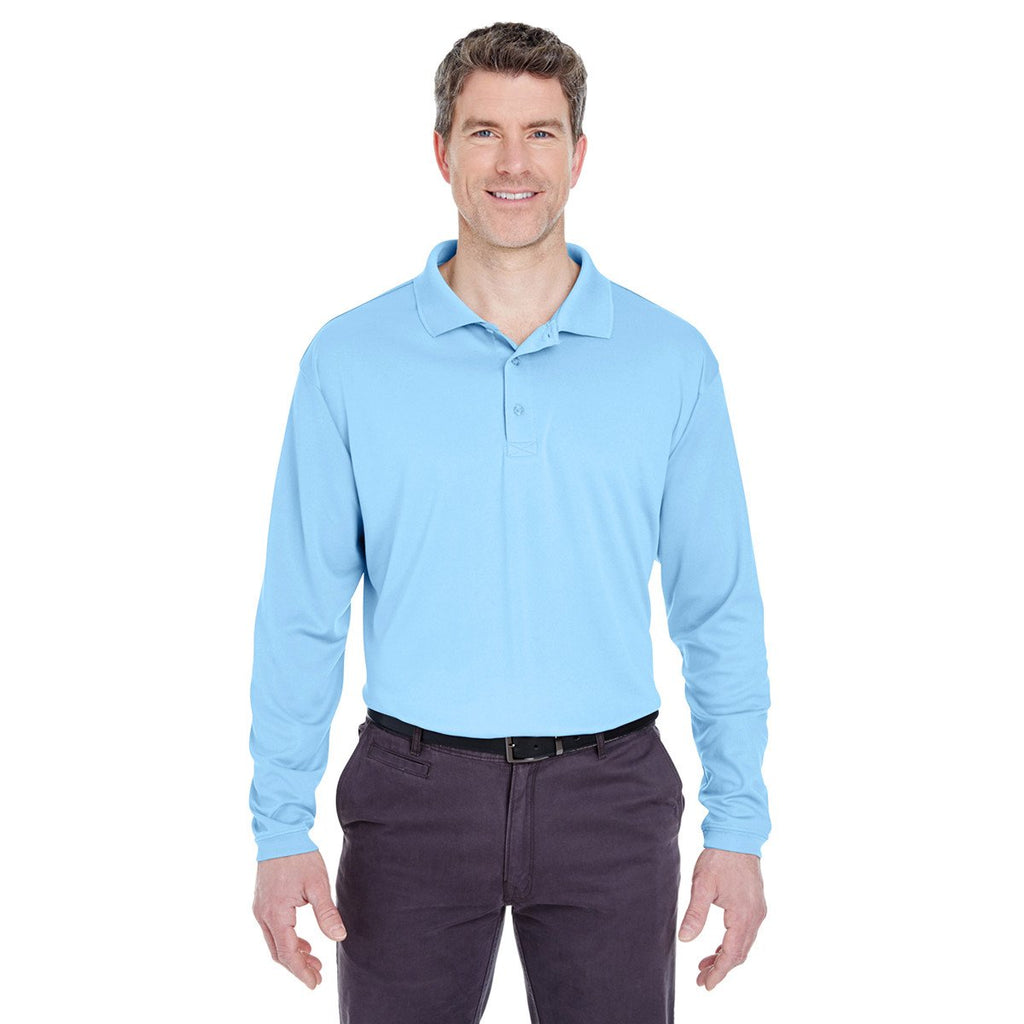 UltraClub Men's Columbia Blue Cool & Dry Sport Long-Sleeve Polo