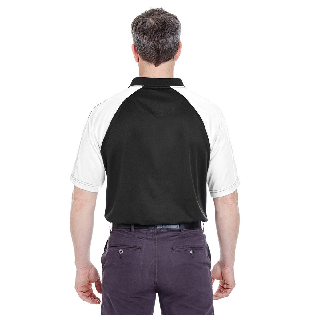 UltraClub Men's Black/Charcoal Cool & Dry Sport Shoulder Block Polo