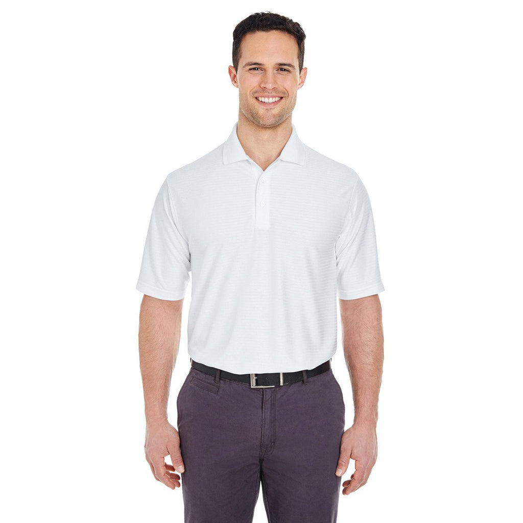 UltraClub Men's White Cool & Dry Elite Tonal Stripe Performance Polo