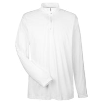 UltraClub Men's White Cool & Dry Sport Performance Interlock Quarter-Zip Pullover