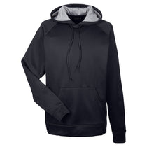 UltraClub Men's Black/Steel Grey Cool & Dry Sport Hooded Fleece