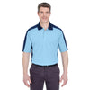 UltraClub Men's Columbia Blue/Navy Cool & Dry Stain-Release Two-Tone Performance Polo