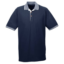 UltraClub Men's Navy/White Color-Body Classic Pique Polo with Contrast Multi-Stripe Trim