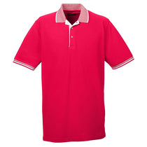 UltraClub Men's Red/White Color-Body Classic Pique Polo with Contrast Multi-Stripe Trim
