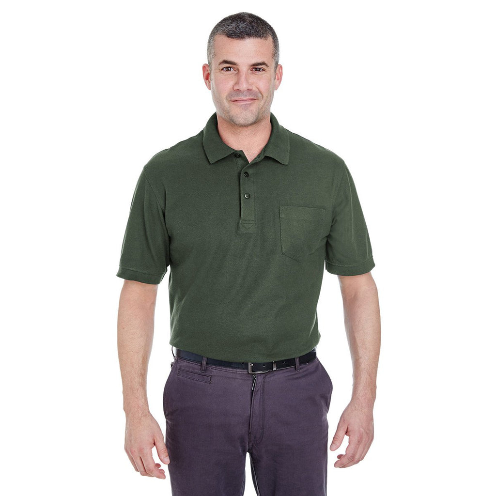 UltraClub Men's Forest Green Whisper Pique Polo with Pocket
