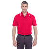 UltraClub Men's Red/White Short-Sleeve Whisper Pique Polo with Tipped Collar and Cuffs