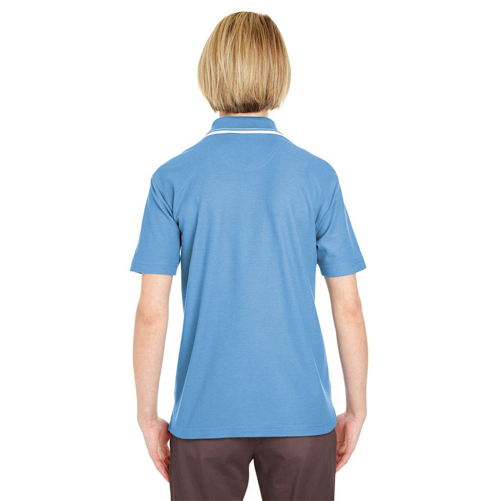 UltraClub Women's Cornflower/White Short-Sleeve Whisper Pique Polo with Tipped Collar
