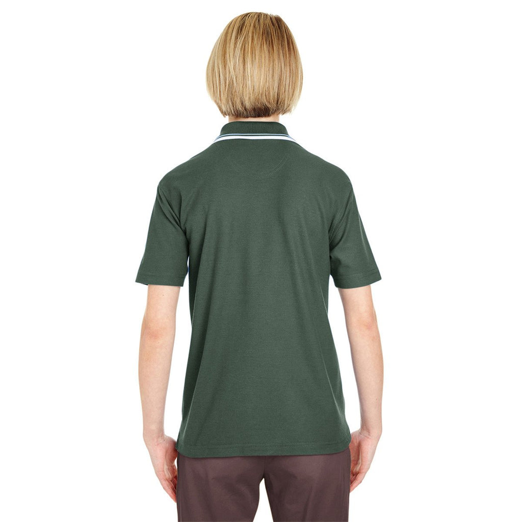 UltraClub Women's Forest Green/White Short-Sleeve Whisper Pique Polo with Tipped Collar