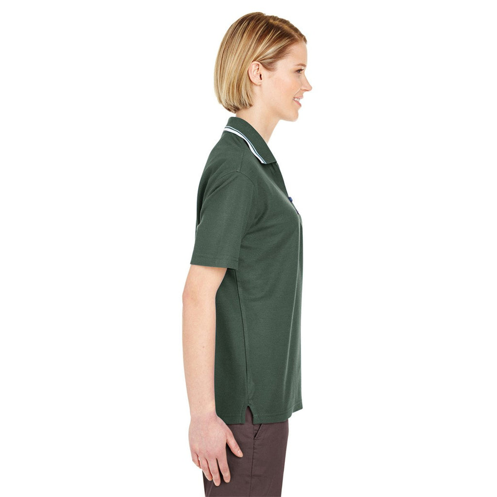 UltraClub Women's Forest Green/White Short-Sleeve Whisper Pique Polo with Tipped Collar