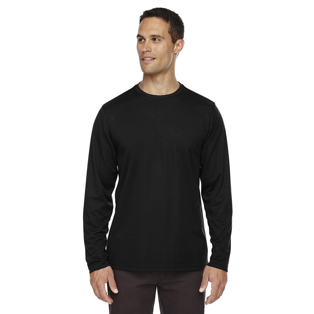 Core 365 Men's Black Agility Performance Long-Sleeve Pique Crewneck
