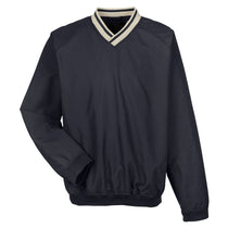 UltraClub Men's Black/Tan Long-Sleeve Microfiber Crossover V-Neck Windshirt