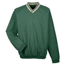 UltraClub Men's Forest Green/Tan Long-Sleeve Microfiber Crossover V-Neck Windshirt