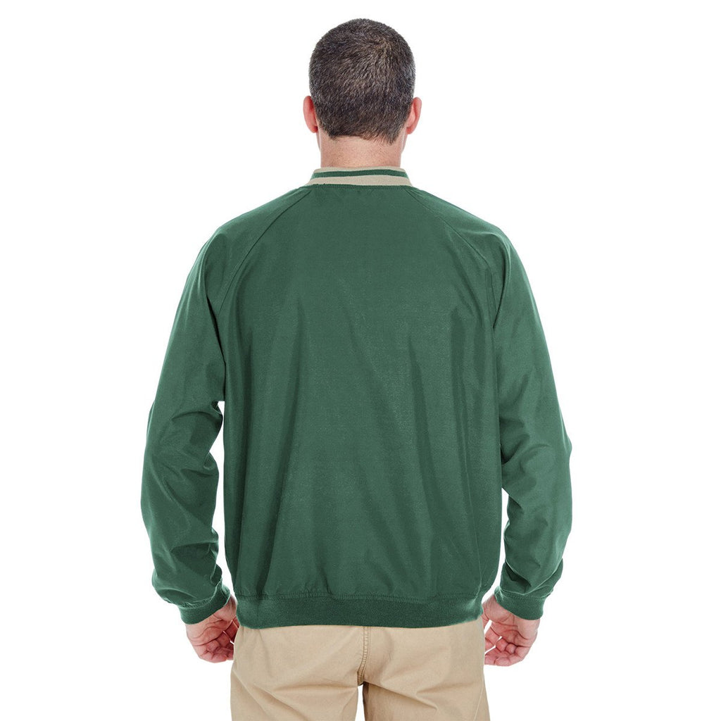 UltraClub Men's Forest Green/Tan Long-Sleeve Microfiber Crossover V-Neck Windshirt
