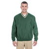 UltraClub Men's Forest Green/Tan Long-Sleeve Microfiber Crossover V-Neck Windshirt
