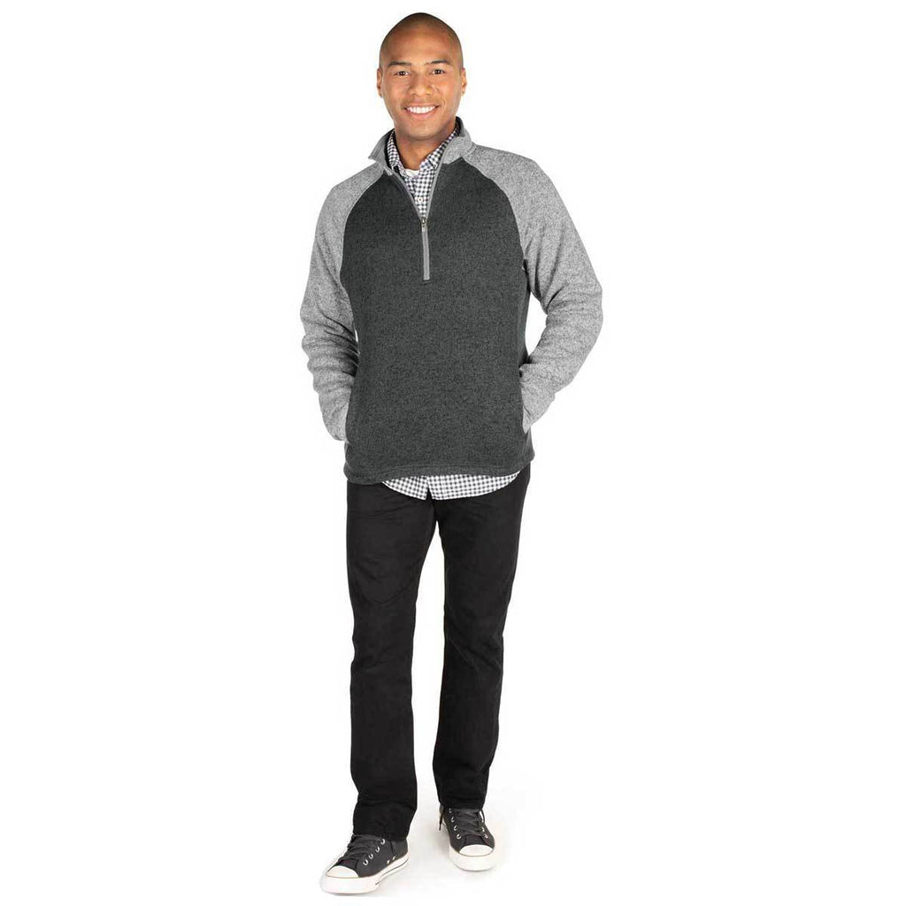 Charles River Men's Charcoal heather/Light Grey Heather Quarter Zip Color Blocked Heathered Fleece