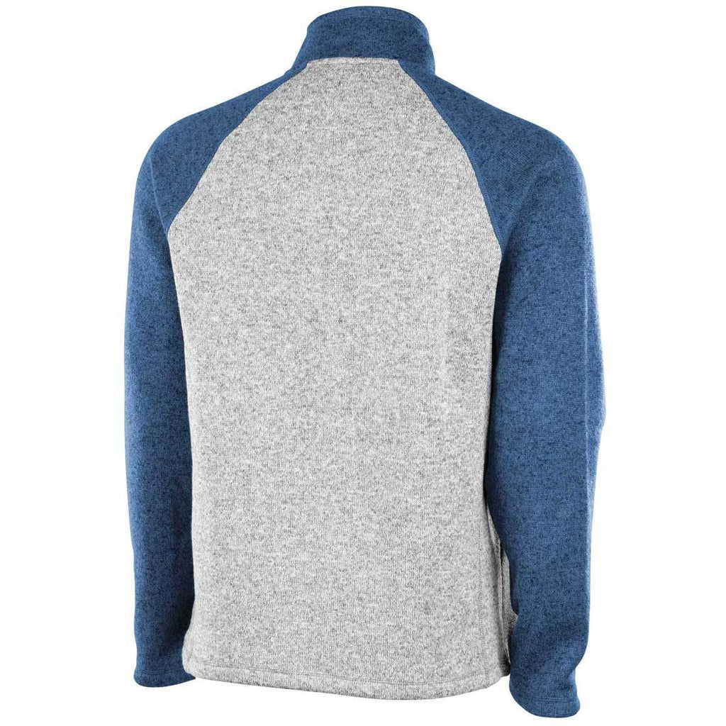 Charles River Men's Light Grey Heather/Blue Heather Quarter Zip Color Blocked Heathered Fleece