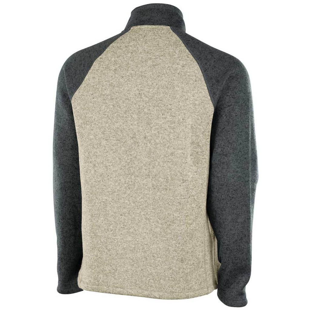 Charles River Men's Oatmeal Heather/Charcoal Heather Quarter Zip Color Blocked Heathered Fleece