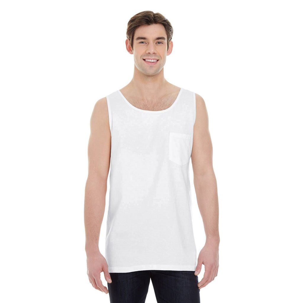 Comfort Colors Men's White 6.1 oz. Pocket Tank