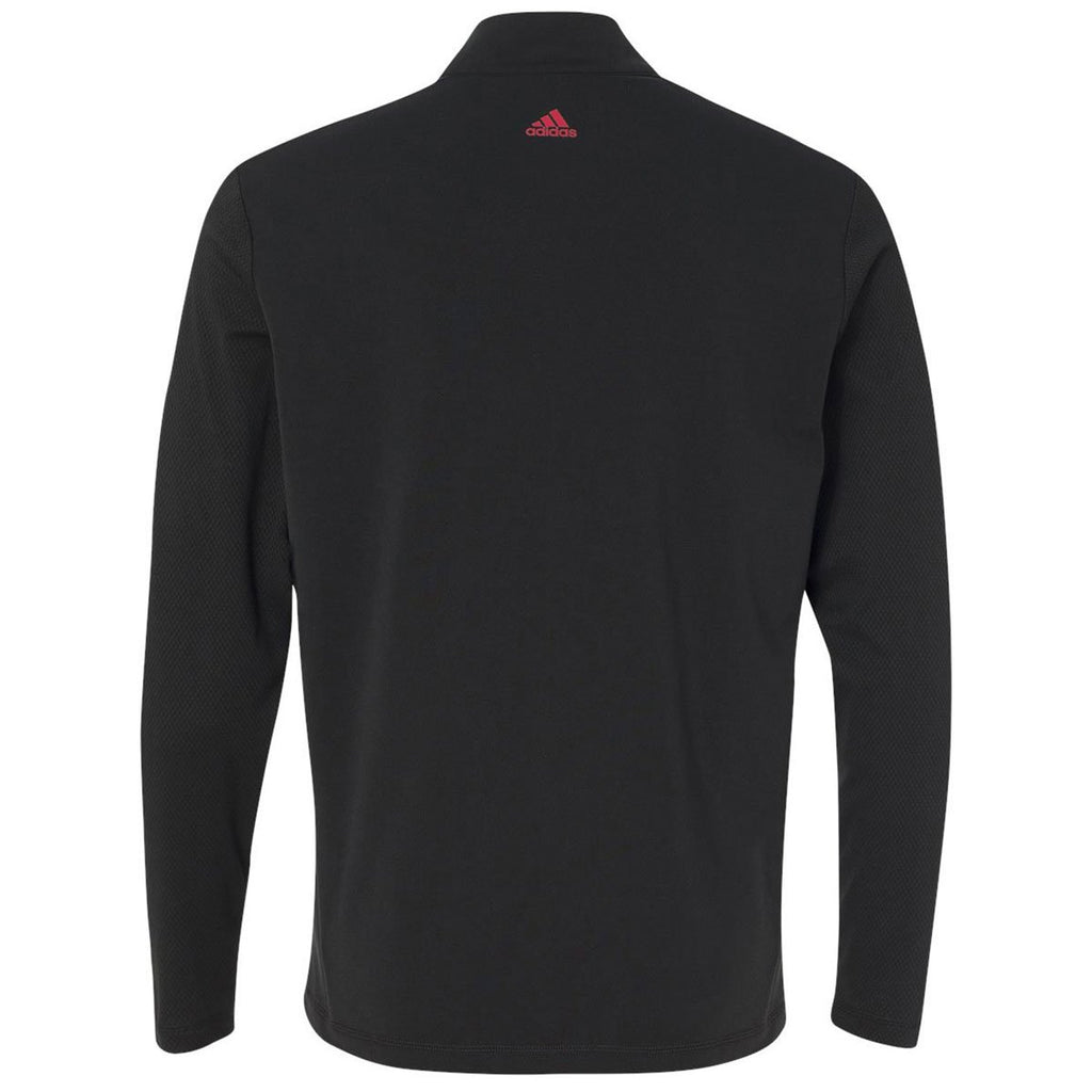 Adidas Golf Men's Black/Bold Red Mixed Media Quarter-Zip Jacket