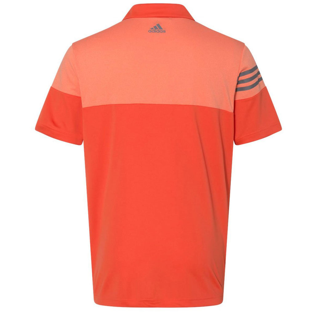 Adidas Golf Men's Blaze Orange/Vista Grey Heather 3-Stripe Block Sport Shirt