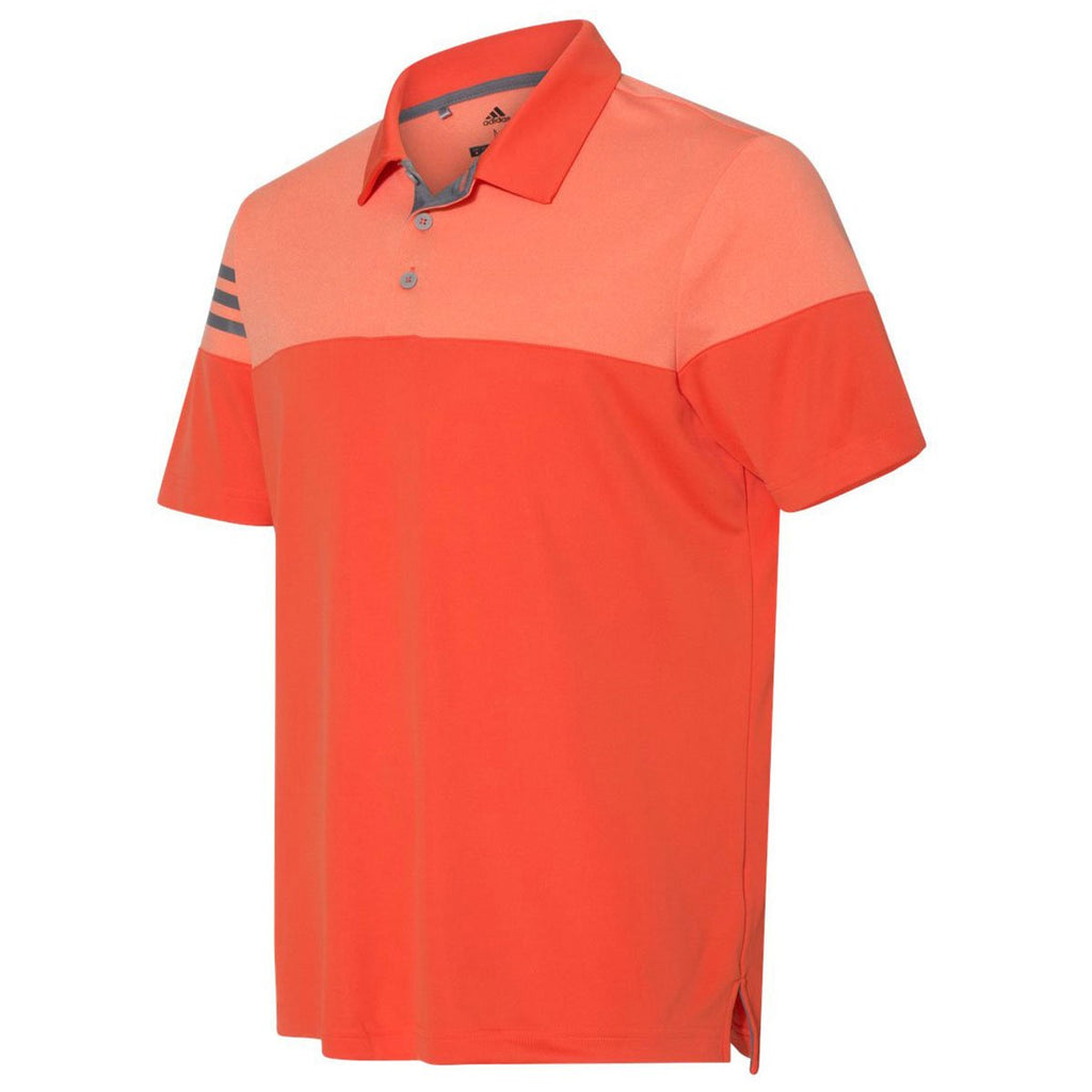 Adidas Golf Men's Blaze Orange/Vista Grey Heather 3-Stripe Block Sport Shirt