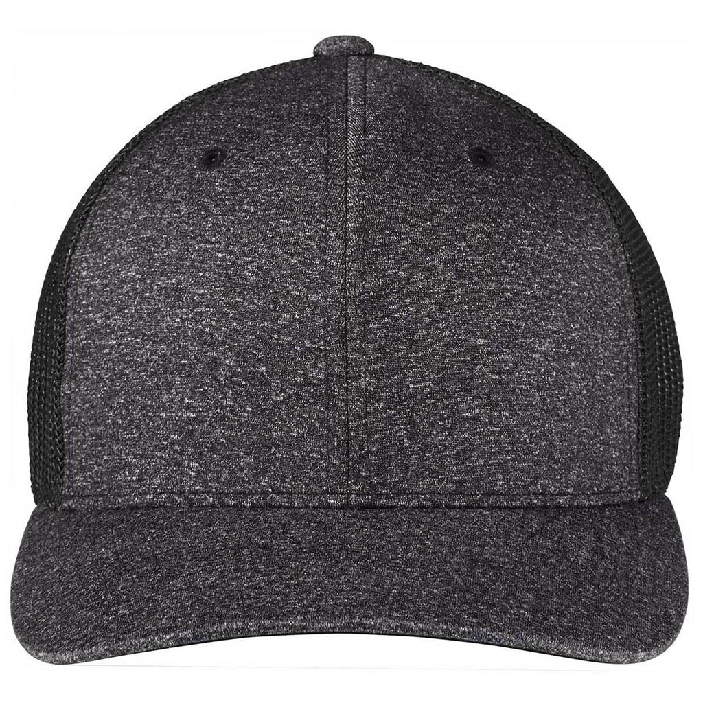 Port Authority Black/Dark Charcoal Heather Flexfit Melange Trucker Mesh Back Cap