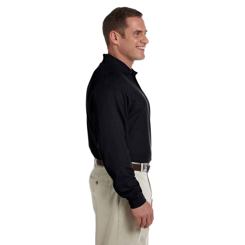 Devon & Jones Men's Black Pima Pique Long-Sleeve Polo
