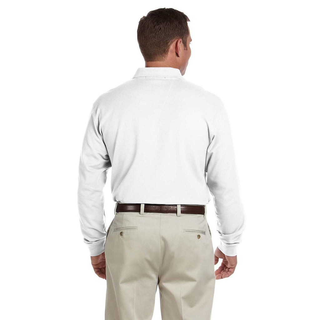 Devon & Jones Men's White Pima Pique Long-Sleeve Polo