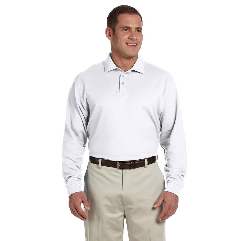 Devon & Jones Men's White Pima Pique Long-Sleeve Polo